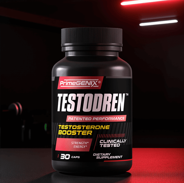 Testodren bottle shown in PrimeGENIX’s current manufacturer product image.